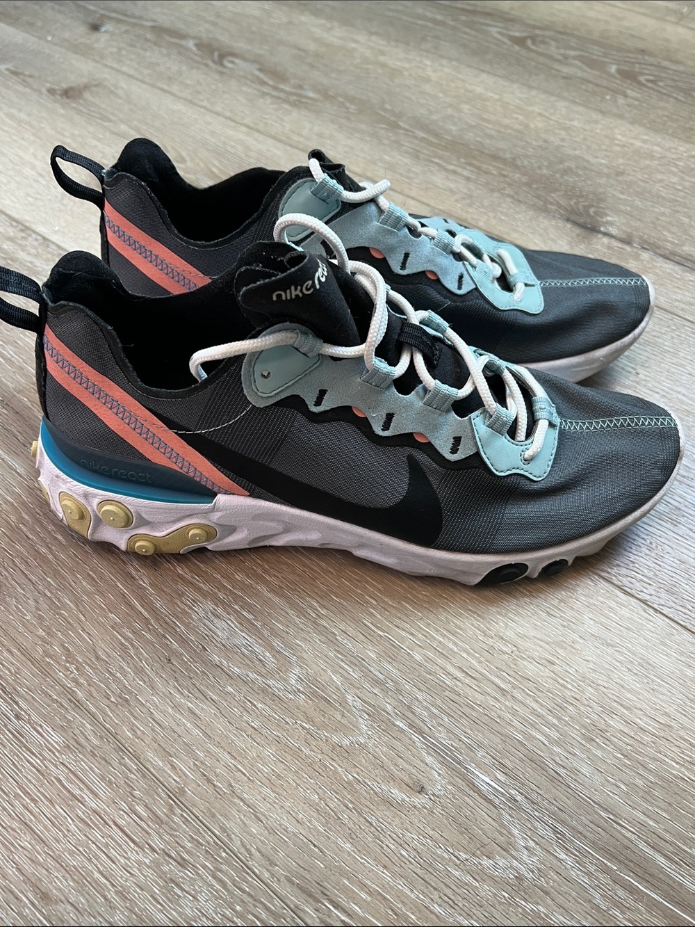 Nike - React athletic shoes, men’s 9, unisex, fun colors, good condition.